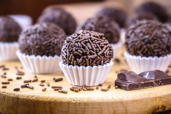 Brigadeiro Lub Negrinho Brazylijski Cukierek Czekoladowy Powszechne Imprezach Dla Dzieci — Zdjęcie stockowe