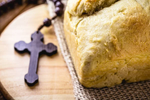 Pan Casero Hecho Período Pascua Eucaristía Llamado Pan Cristo Símbolo —  Fotos de Stock