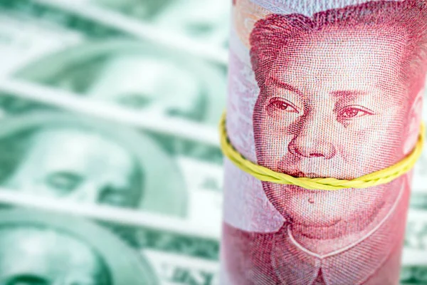 Rollo Chino 100 Yenes Renminbi Con Boca Cerrada Mao Tse — Foto de Stock