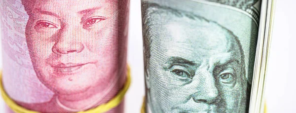 Banconote Cento Dollari Americani Cento Yuan Dalla Cina Valutazione Del — Foto Stock