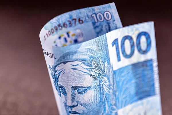 Detalle Billete Cien Reales Brasil Concepto Economía Brasil Beneficio Gran — Foto de Stock