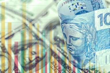 Borsa, Brezilya para banknotları ve Amerika Birleşik Devletleri hakkında kavramsal imaj