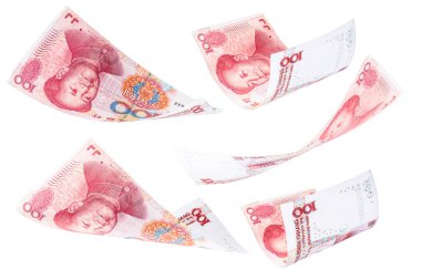 100 yuan banknotes falling together, Renminbi or rmb, draw concept, big luck, payment, millionaire prize clipart