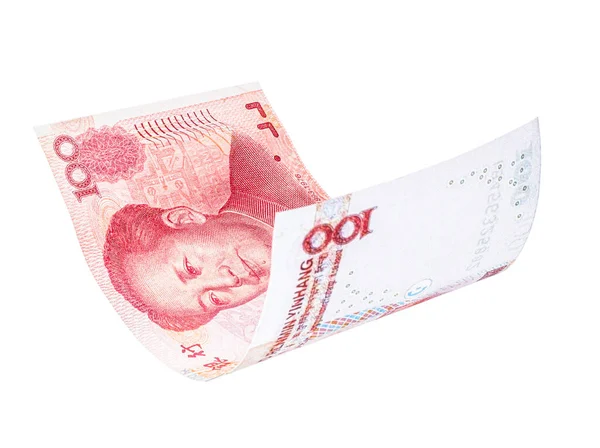 Yuanová Bankovka Bílém Pozadí Čínské Peníze Renminbi Nebo Remmimbi Oficiální — Stock fotografie