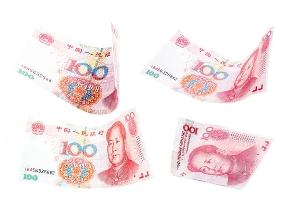 100 Yuan Banknotes Falling Together Renminbi Rmb Chinese Money Falling — Stock Photo, Image