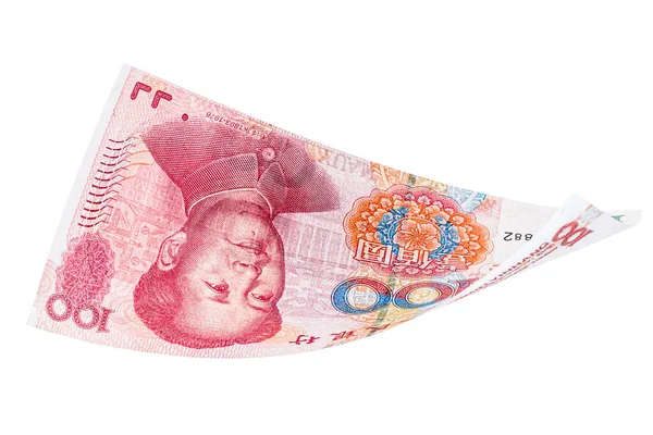 Nota Yuan Sobre Fundo Branco Cair Dinheiro Chinês Renminbi Remmimbi — Fotografia de Stock