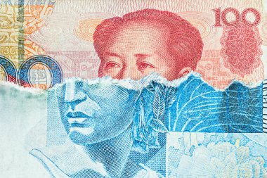 Çin ve Brezilya 'dan gelen para, 100 reais' in banknotları ve 100 yuan 'lık banknotlar, ya da Renminbi' den. Brezilya ve Çin pazarı kavramı.