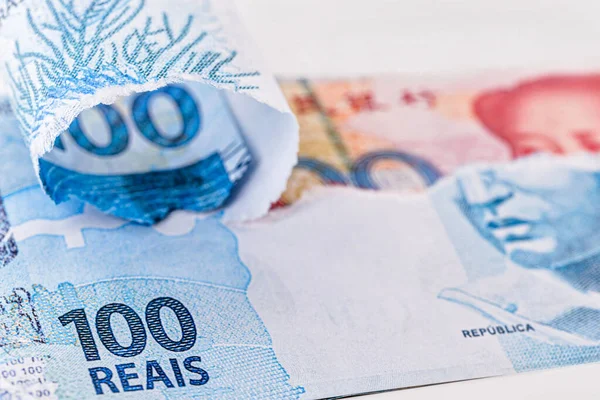 Pengar Från Kina Och Brasilien Sedlar Från Hundra Reais Och — Stockfoto