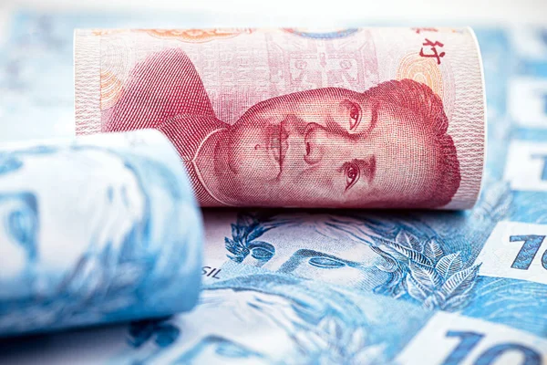 Banconota 100 Reais Banconota Cento Yuan Leader Cinese Dettaglio Una — Foto Stock