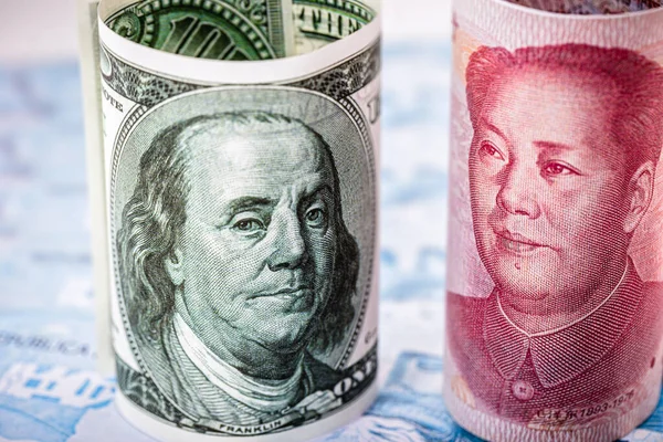 100 Долларов Сша Банкноты Лицом Лицу Сотней Китайских Юаней Банкноты — стоковое фото