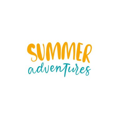 Yaz macera. Parlak renkli harfler. Modern el yazı çizilmiş. El boyaması yazıt. Motivasyonel hat afiş. Şık yazı tipi tipografi. Kartları, davetiyeler için teklif.