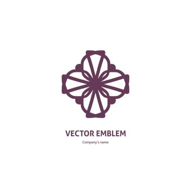 Butik, çiçekçi, iş için parlak ve sulu güzel dairesel logosu. Şirket markası, amblemi, öğesi. Basit geometrik mandala logosu. Kaleydoskop büyük tomurcuk. Surround soyut çiçek.