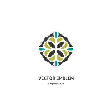 Butik, çiçekçi, iş, iç için Doku vintage güzel dairesel logo. Şirket markası, amblemi, öğesi. Basit geometrik mandala logosu. Kaleydoskop büyük tomurcuk. Surround soyut çiçek