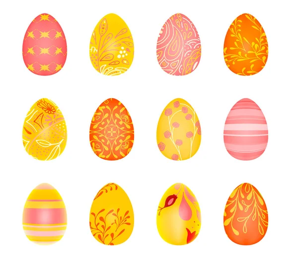 Happy Easter. Set of Easter eggs with different texture. Flat illustration. Spring holiday design. Flat vector — Stock Vector