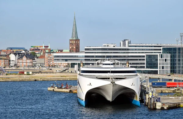 Ferry Grande Vitesse Est Amarré Dans Port Aarhus Danemark Arrière — Photo