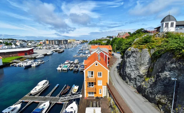 Blick Über Den Hafen Der Stadt Haugesund Norwegen — Stockfoto