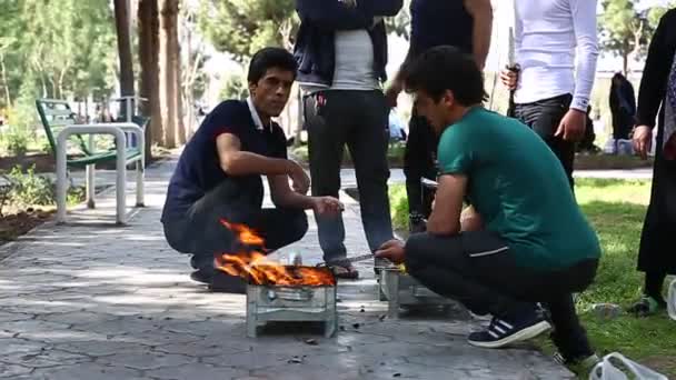 Τεχεράνη, Ιράν-27 Μαρτίου 2018: Ιρανοί ταξιδιώτες που ζουν σε σκηνές στην παραλία στον Περσικό κόλπο. Πολλοί Ιρανοί ταξιδεύουν κατά τη διάρκεια της περσικής Πρωτοχρονιάς διακοπές Norouz — Αρχείο Βίντεο