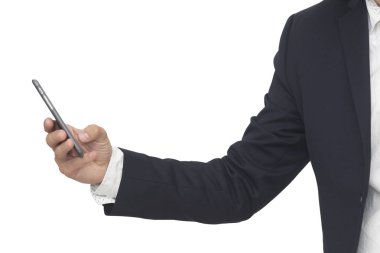 Bir cep telefonu - iş kavramı holding iş adamı