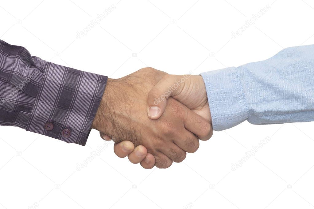 Partners shaking hands isolated on a white background - business concept