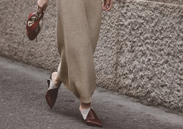 Setembro 2018 Milão Itália Roupas Rua Detalhe Durante Milan Fashion — Fotografia de Stock