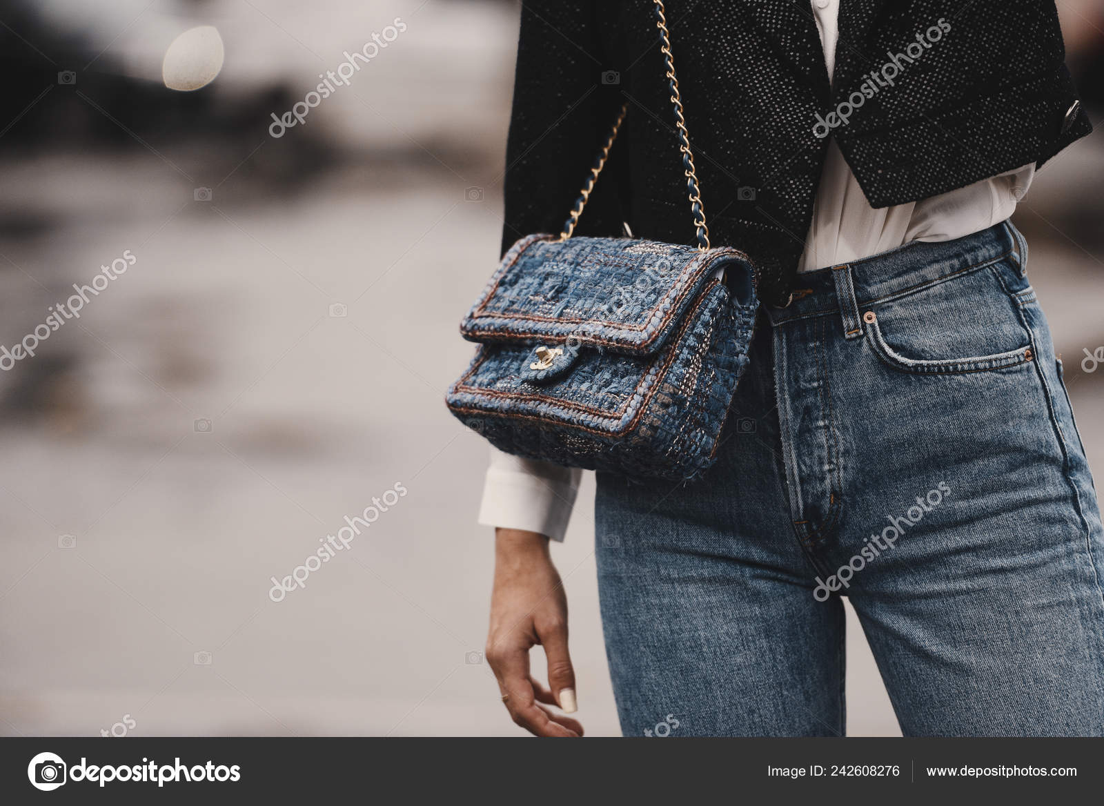 October 2018 Paris France Fashionable Girl Wearing Chanel Bag