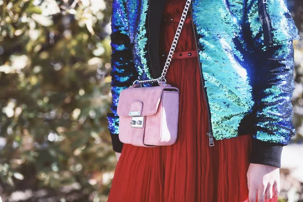 Septiembre 2018 París Francia Traje Elegante Detalle Street Style Durante — Foto de Stock