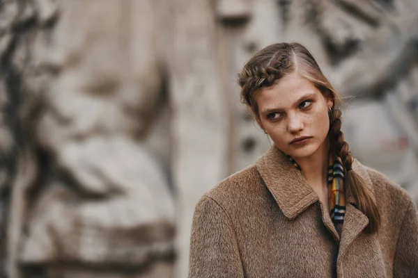 Octubre 2018 París Francia Modelo Moda Posando Después Espectáculo Durante — Foto de Stock