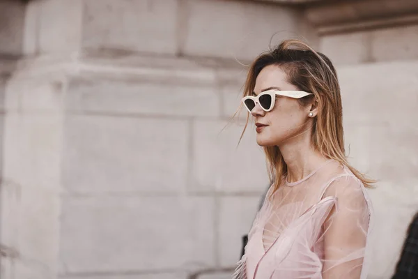 Septiembre 2018 París Francia Elegante Atuendo Durante Semana Moda París — Foto de Stock