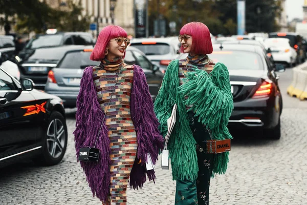 Octubre 2018 París Francia Influencer Con Ropa Elegante Posando Durante — Foto de Stock