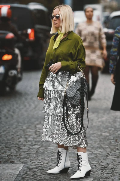 Octubre 2018 París Francia Traje Calle Durante Semana Moda París — Foto de Stock