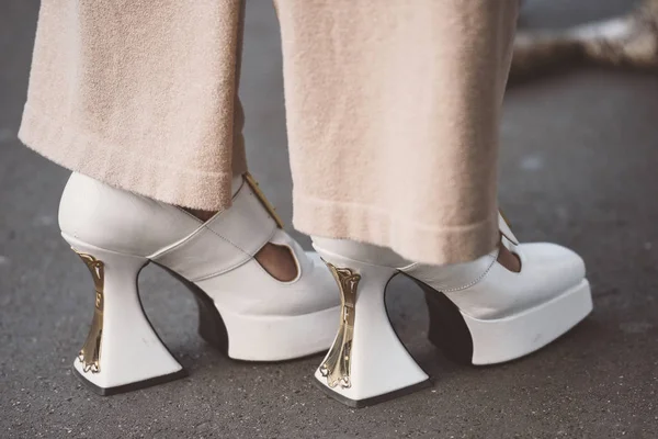Octubre 2018 París Francia Zapatos Elegantes Ropa Calle Durante Semana — Foto de Stock