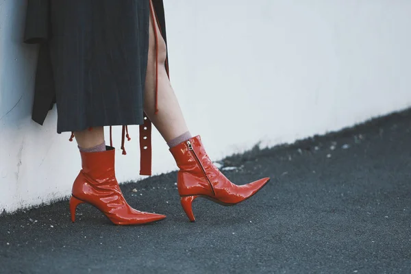 Septiembre 2018 París Francia Zapatos Elegantes Ropa Calle Durante Semana — Foto de Stock