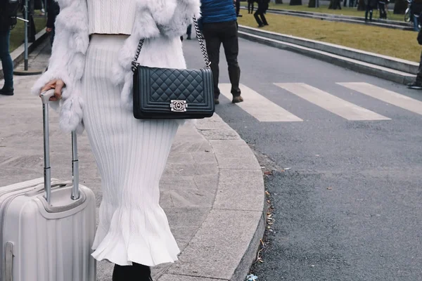 Milão Itália Fevereiro 2018 Saco Chanel Detalhes Conceito Estilo Rua — Fotografia de Stock