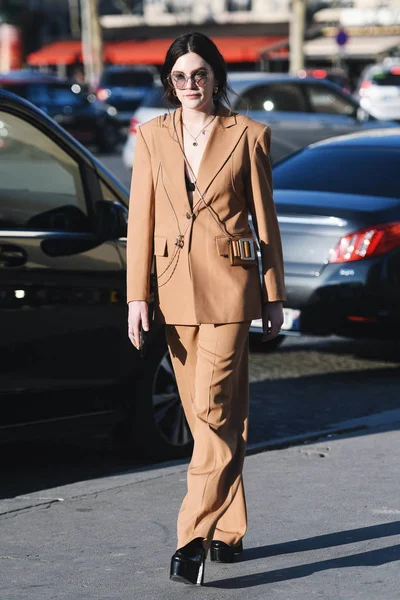 Paris Frankrike Februari 2019 Street Stil Outfit Madelynn Furlong Innan — Stockfoto