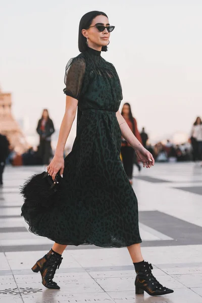 París Francia Febrero 2019 Traje Calle Antes Desfile Moda Durante — Foto de Stock