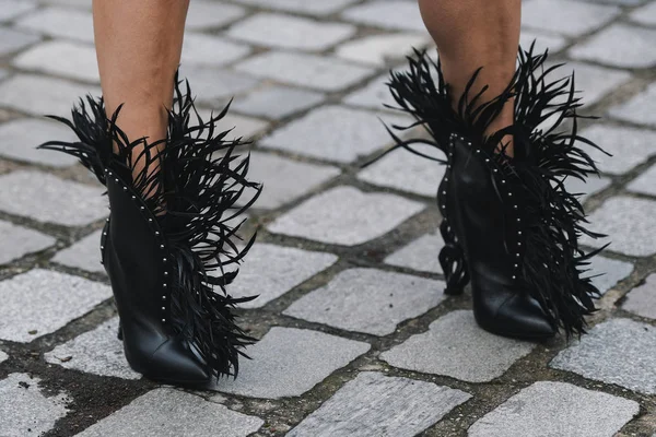 Parijs Frankrijk Maart 2019 Street Style Outfit Fancy Shoes Detail — Stockfoto