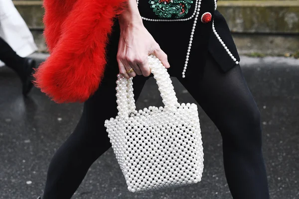 Paris Frankrijk Maart 2019 Street Stijl Outfit Een Modeshow Tijdens — Stockfoto