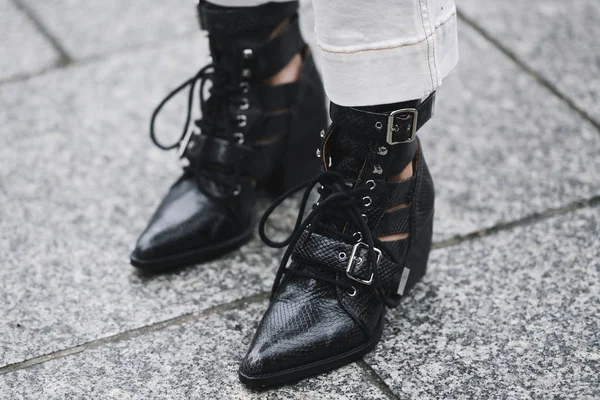 Parijs Frankrijk Maart 2019 Street Style Outfit Fancy Shoes Detail — Stockfoto