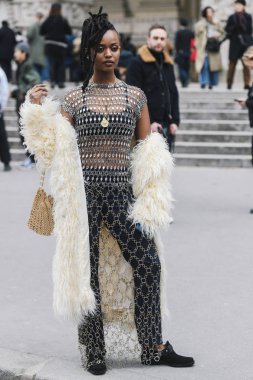 Paris, France - February 28, 2019: Street style outfit -  Kelela before a fashion show during Paris Fashion Week - PFWFW19
