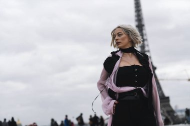 Paris, France - February 28, 2019: Street style outfit -  Caroline Vreeland before a fashion show during Paris Fashion Week - PFWFW19 clipart