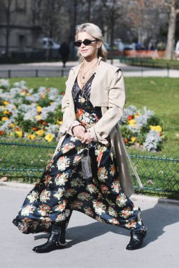 Paris, France - February 28, 2019: Street style outfit -  Caroline Daur before a fashion show during Paris Fashion Week - PFWFW19 clipart