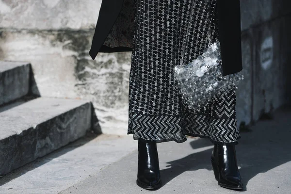 París Francia Febrero 2019 Traje Calle Antes Desfile Moda Durante —  Fotos de Stock