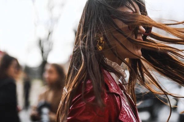 París Francia Febrero 2019 Traje Calle Antes Desfile Moda Durante —  Fotos de Stock