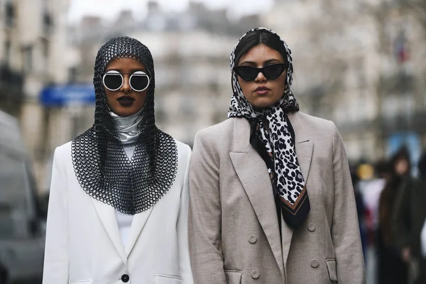 Paris França Fevereiro 2019 Roupa Rua Antes Desfile Moda Durante — Fotografia de Stock