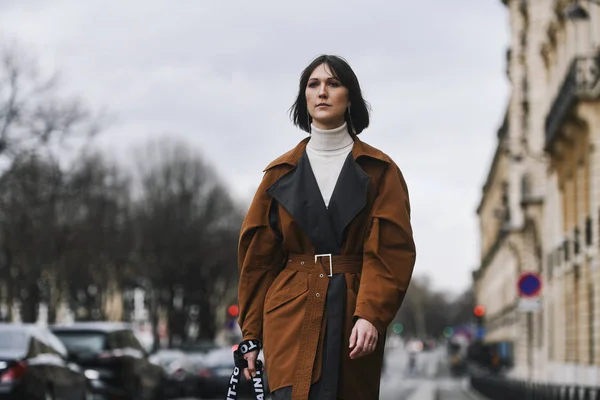 París Francia Febrero 2019 Traje Calle Antes Desfile Moda Durante — Foto de Stock