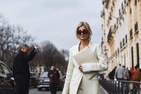 Parigi Francia Febbraio 2019 Street Style Outfit Xenia Adonts Prima — Foto Stock