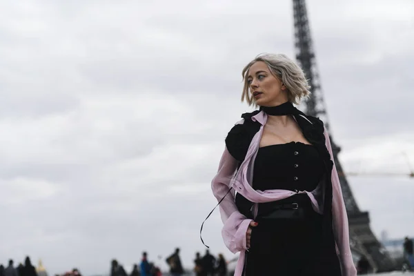 Paris France February 2019 Street Style Outfit Caroline Vreeland Fashion — Stock Photo, Image