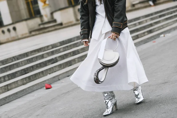 Paris Frankreich Februar 2019 Street Style Outfit Detail Nach Einer — Stockfoto