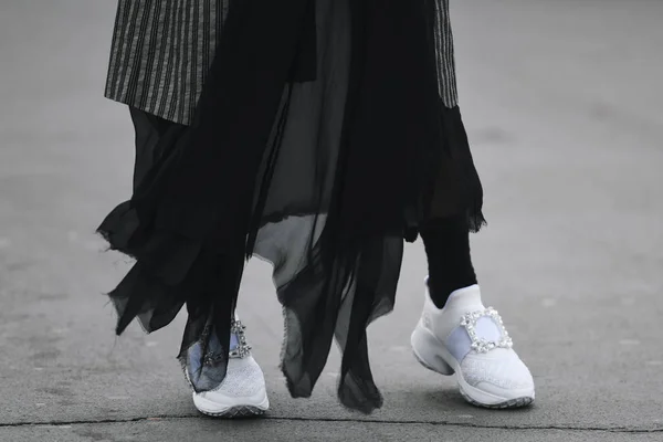 Paris França Fevereiro 2019 Roupa Rua Calçados Detalhes Antes Desfile — Fotografia de Stock