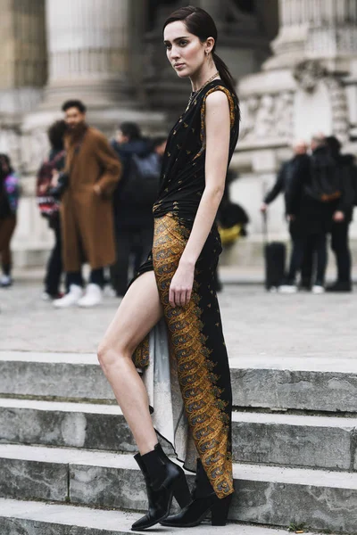 París Francia Febrero 2019 Traje Calle Theodora Quinlivan Antes Desfile — Foto de Stock